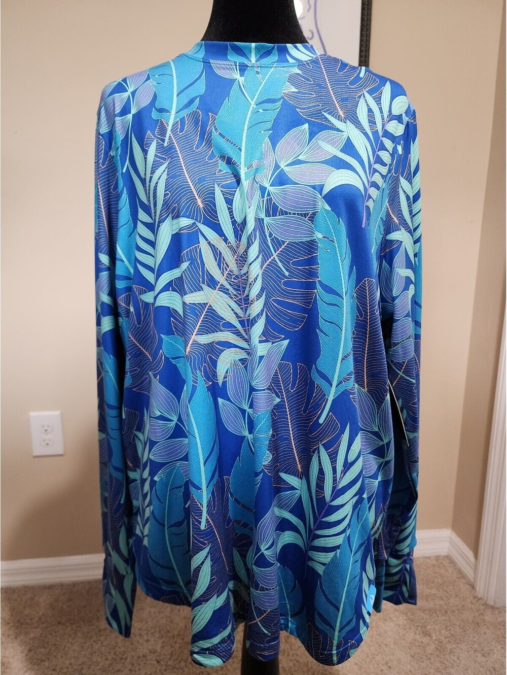Realtree Fishing Long Sleeve Blue Tropical Leaf Print Shirt Sz XL